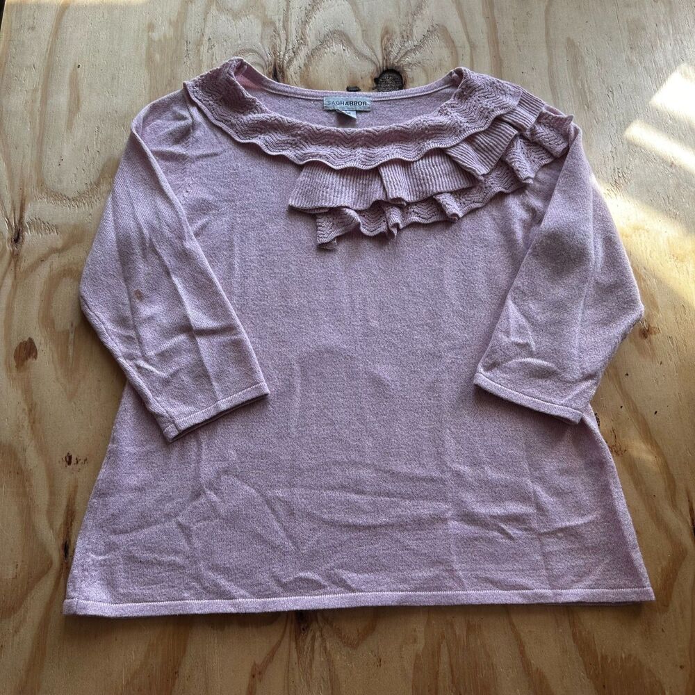 Sag Harbor Pink Shimmer Ruffle Neck Sweater - L